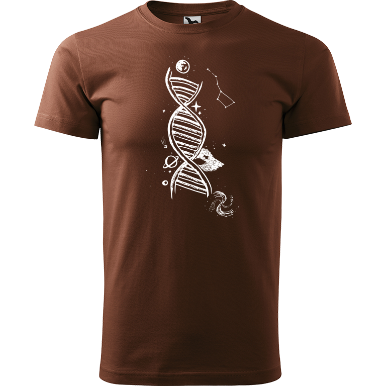 Ručně malované pánské triko Heavy New - DNA Velikost trička: M, Barva trička: ČOKOLÁDOVÁ, Barva motivu: BÍLÁ