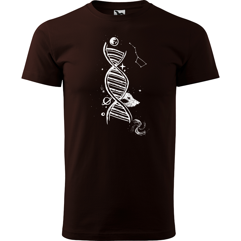 Ručně malované pánské triko Heavy New - DNA Velikost trička: M, Barva trička: KÁVOVÁ, Barva motivu: BÍLÁ