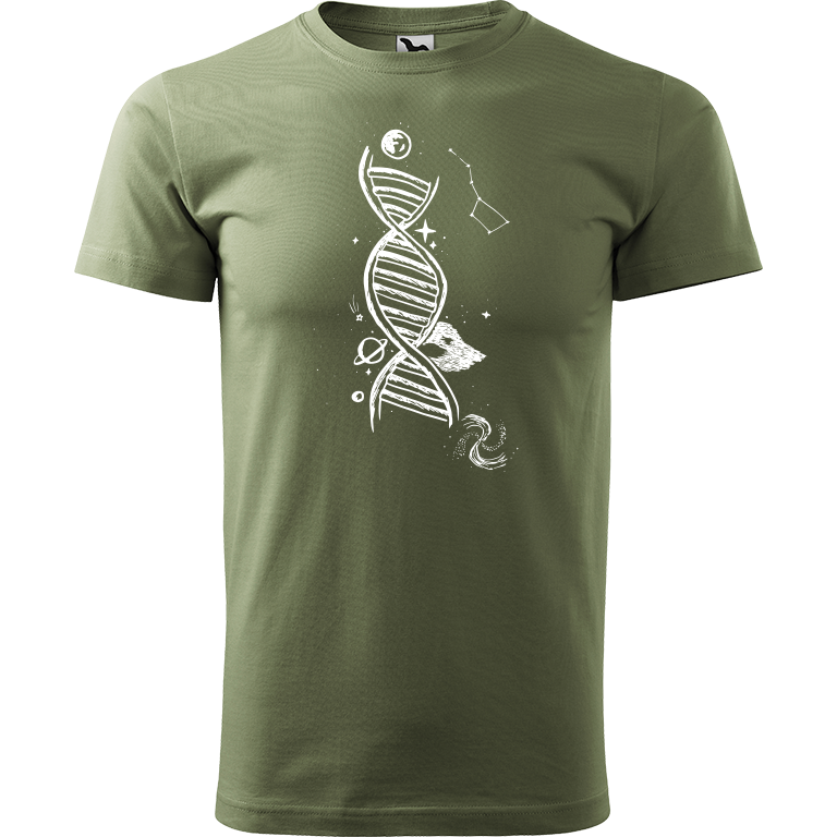 Ručně malované pánské triko Heavy New - DNA Velikost trička: XS, Barva trička: KHAKI, Barva motivu: BÍLÁ