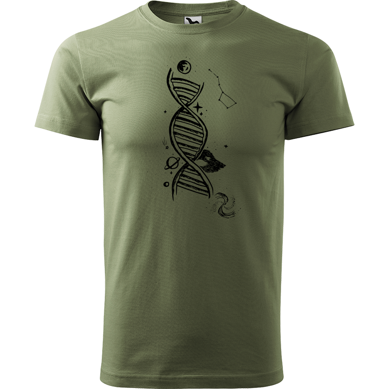 Ručně malované pánské triko Heavy New - DNA Velikost trička: XL, Barva trička: KHAKI, Barva motivu: ČERNÁ