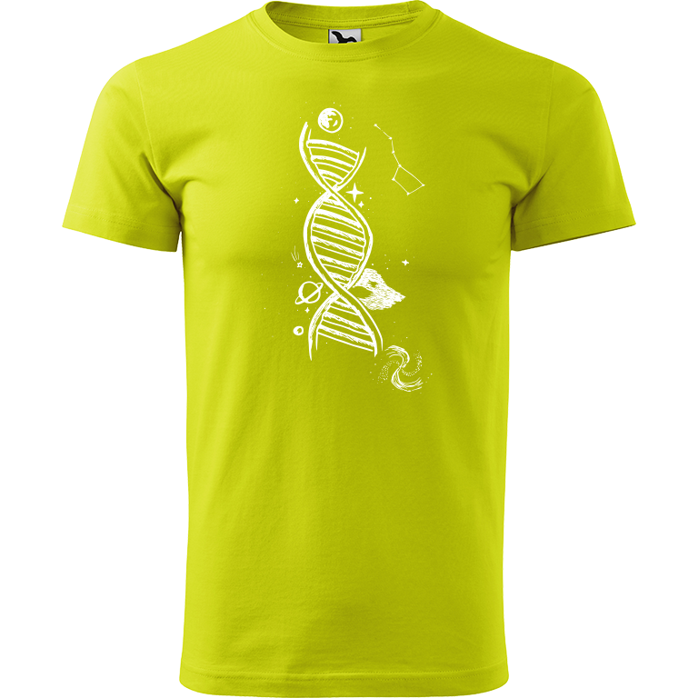 Ručně malované pánské triko Heavy New - DNA Velikost trička: M, Barva trička: LIMETKOVÁ, Barva motivu: BÍLÁ