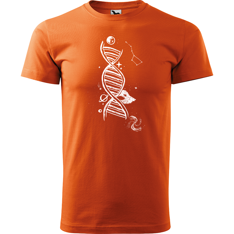 Ručně malované pánské triko Heavy New - DNA Velikost trička: XS, Barva trička: ORANŽOVÁ, Barva motivu: BÍLÁ