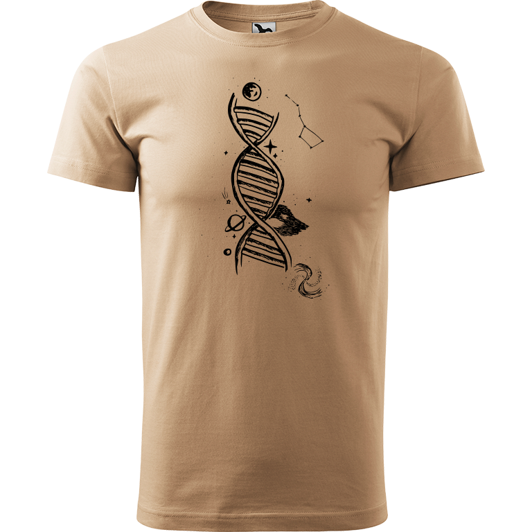 Ručně malované pánské triko Heavy New - DNA Velikost trička: XS, Barva trička: PÍSKOVÁ, Barva motivu: ČERNÁ
