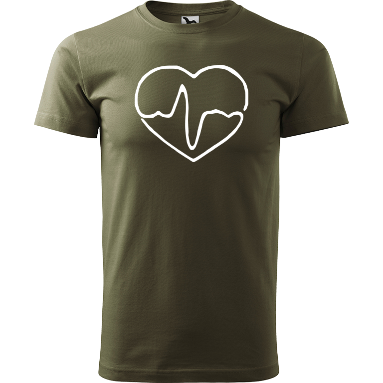 Ručně malované pánské triko Heavy New - Doktorské srdce Velikost trička: XL, Barva trička: ARMY, Barva motivu: BÍLÁ