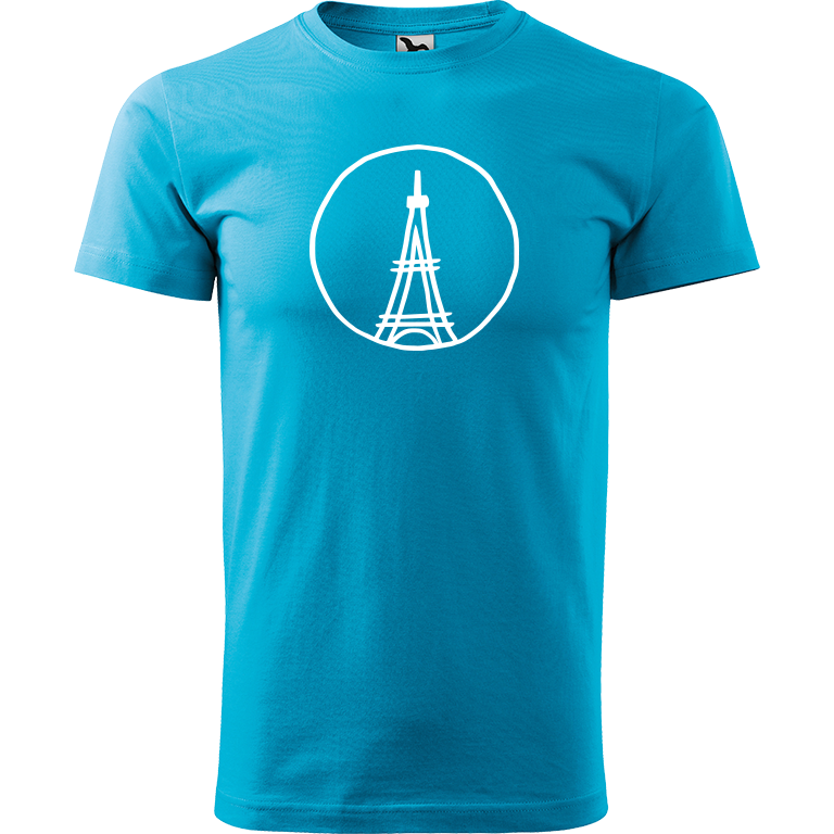 Ručně malované pánské triko Heavy New - Eiffelovka Velikost trička: M, Barva trička: TYRKYSOVÁ, Barva motivu: BÍLÁ