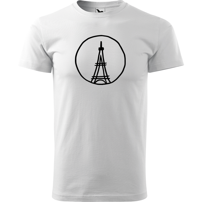 Ručně malované pánské triko Heavy New - Eiffelovka Velikost trička: M, Barva trička: BÍLÁ, Barva motivu: ČERNÁ