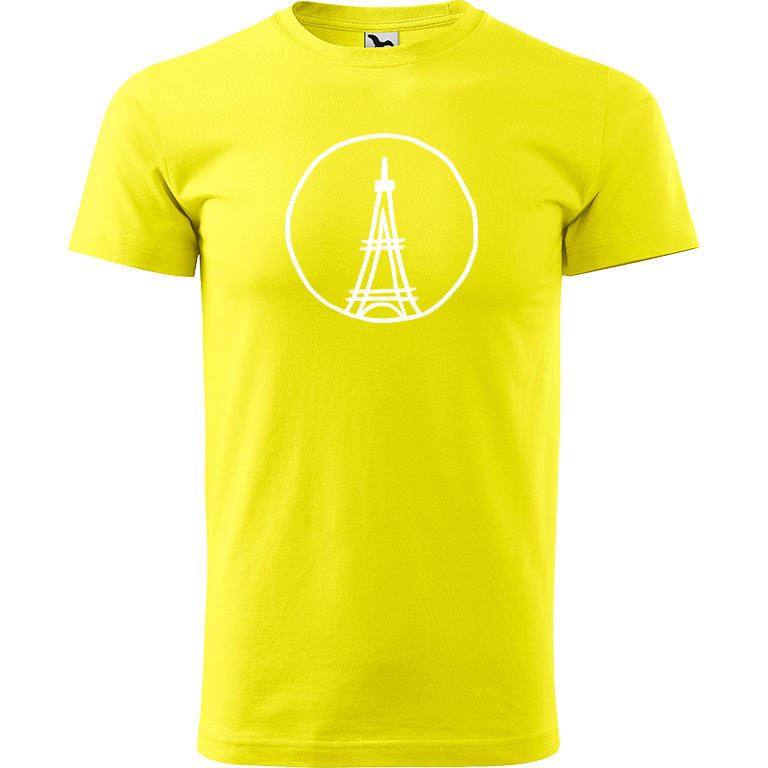 Ručně malované pánské triko Heavy New - Eiffelovka Velikost trička: M, Barva trička: CITRONOVÁ, Barva motivu: BÍLÁ