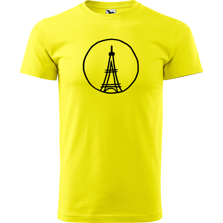 Ručně malované pánské triko Heavy New - Eiffelovka Velikost trička: L, Barva trička: CITRONOVÁ, Barva motivu: ČERNÁ
