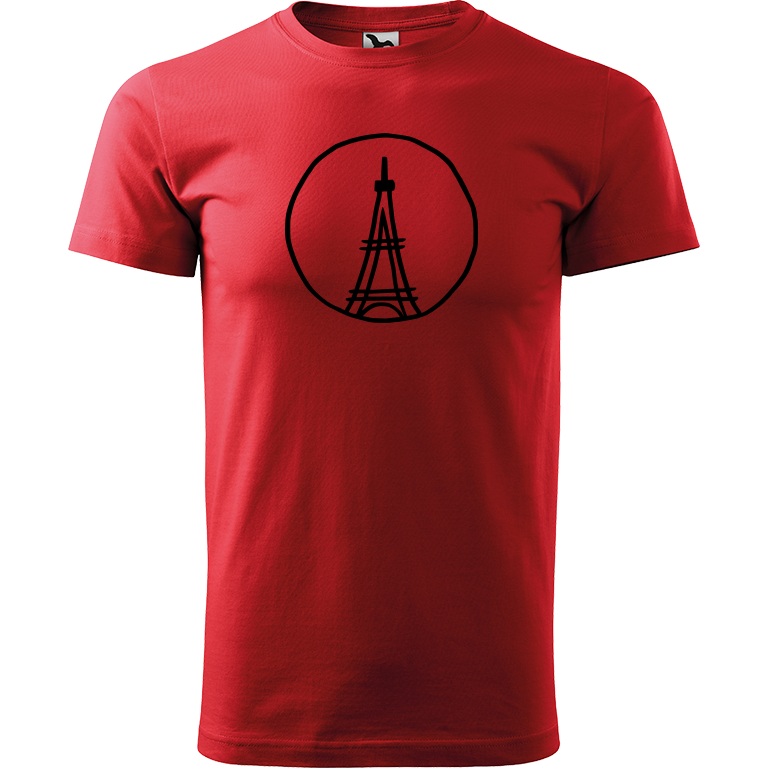 Ručně malované pánské triko Heavy New - Eiffelovka Velikost trička: XS, Barva trička: ČERVENÁ, Barva motivu: ČERNÁ