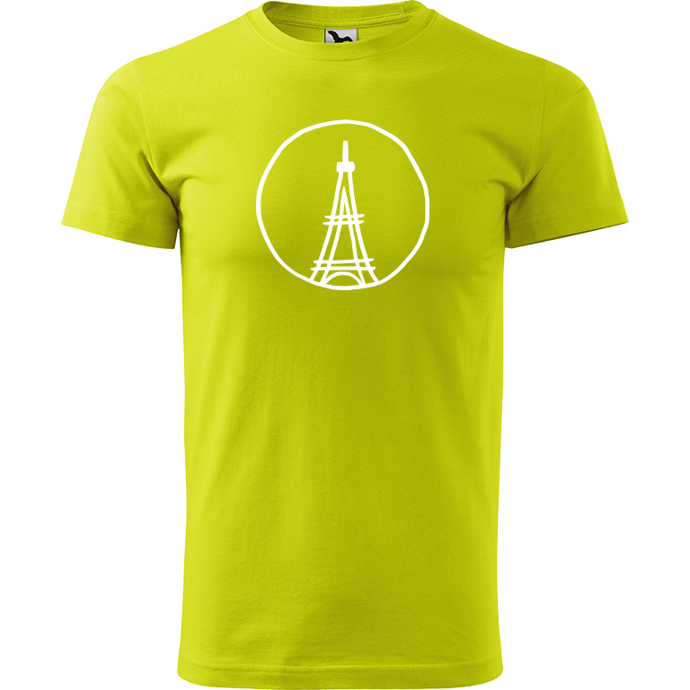 Ručně malované pánské triko Heavy New - Eiffelovka Velikost trička: M, Barva trička: LIMETKOVÁ, Barva motivu: BÍLÁ