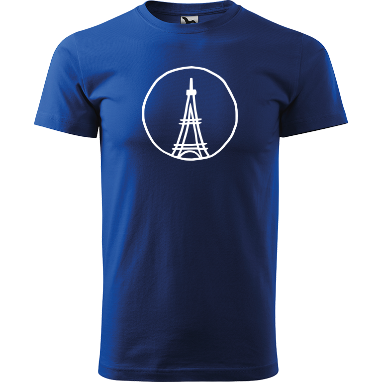Ručně malované pánské triko Heavy New - Eiffelovka Velikost trička: M, Barva trička: MODRÁ, Barva motivu: BÍLÁ