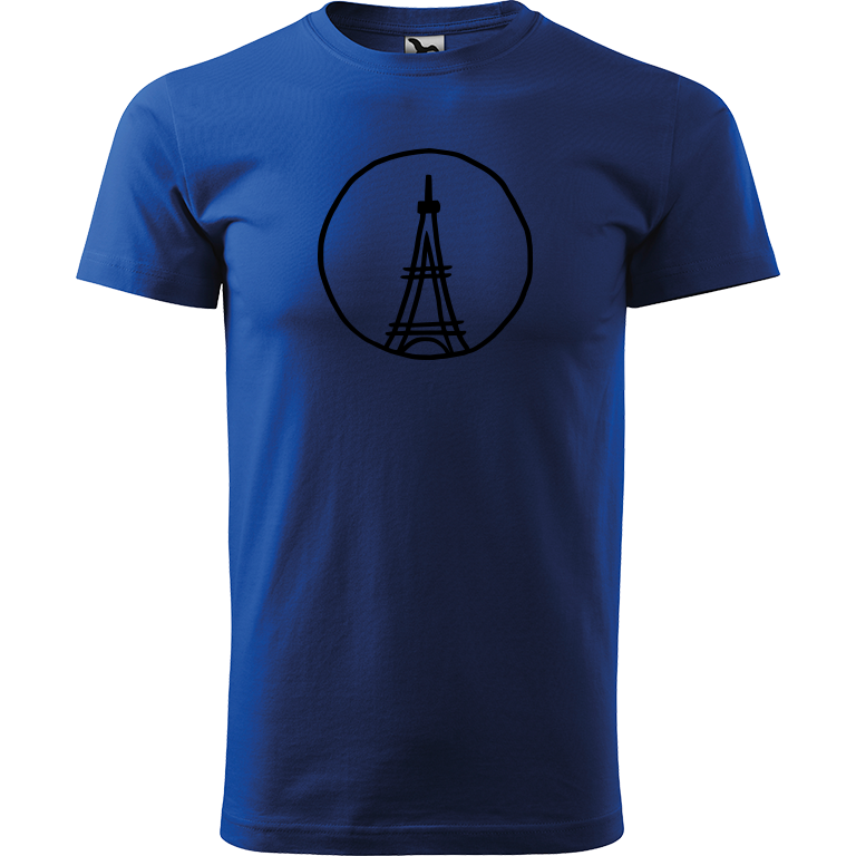 Ručně malované pánské triko Heavy New - Eiffelovka Velikost trička: L, Barva trička: MODRÁ, Barva motivu: ČERNÁ