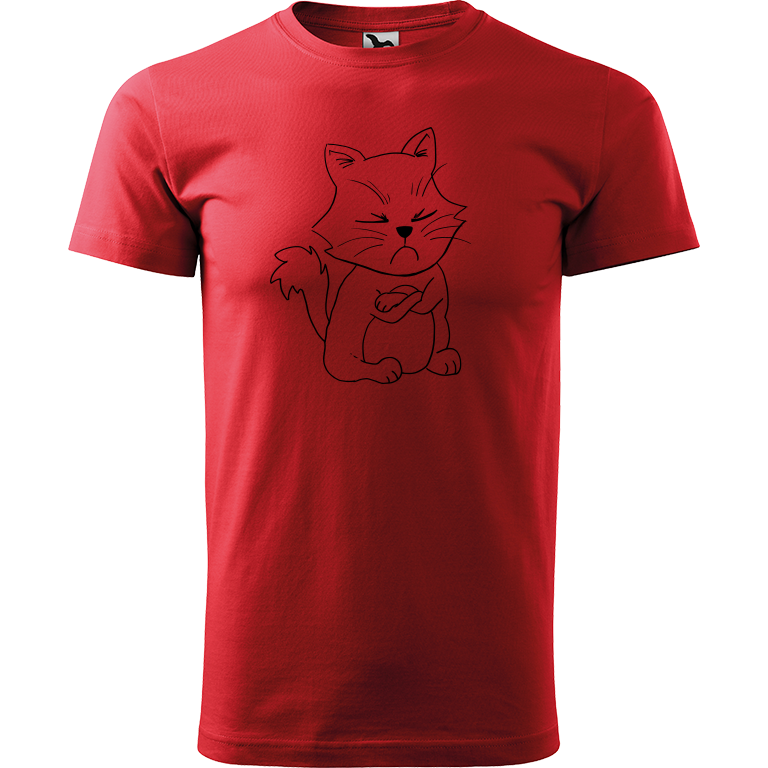 Ručně malované pánské triko Heavy New - Grumpy Kitty Velikost trička: M, Barva trička: ČERVENÁ, Barva motivu: ČERNÁ