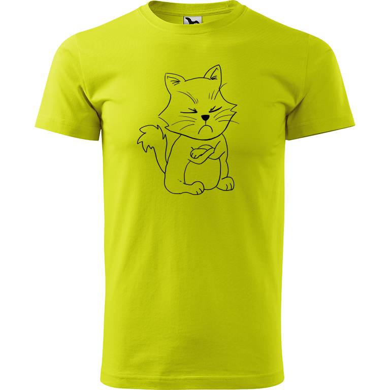 Ručně malované pánské triko Heavy New - Grumpy Kitty Velikost trička: XL, Barva trička: LIMETKOVÁ, Barva motivu: ČERNÁ