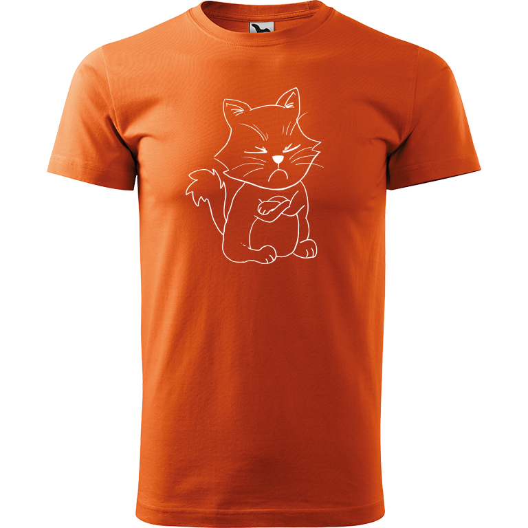 Ručně malované pánské triko Heavy New - Grumpy Kitty Velikost trička: XXL, Barva trička: ORANŽOVÁ, Barva motivu: BÍLÁ