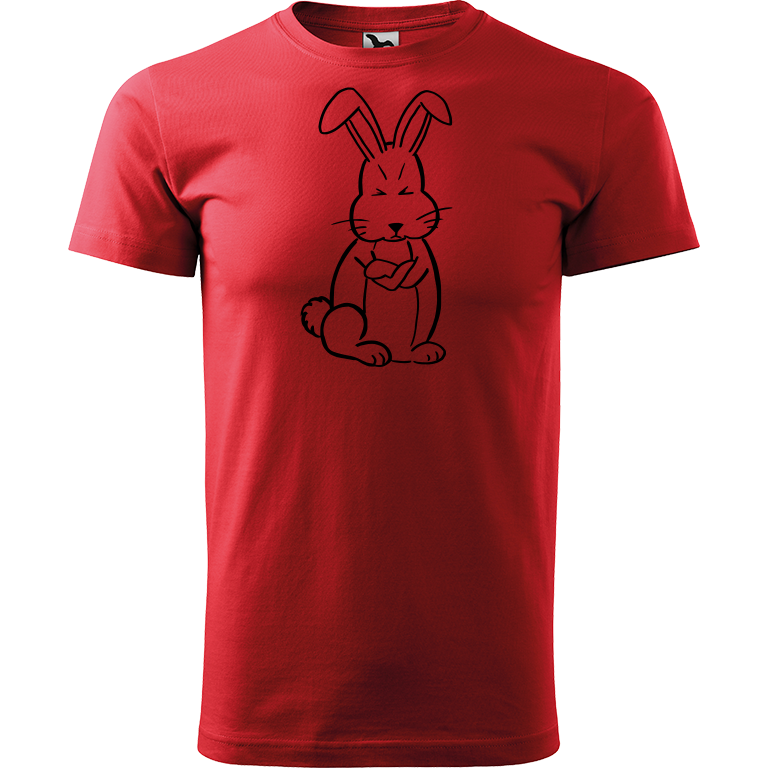 Ručně malované pánské triko Heavy New - Grumpy Rabbit Velikost trička: M, Barva trička: ČERVENÁ, Barva motivu: ČERNÁ