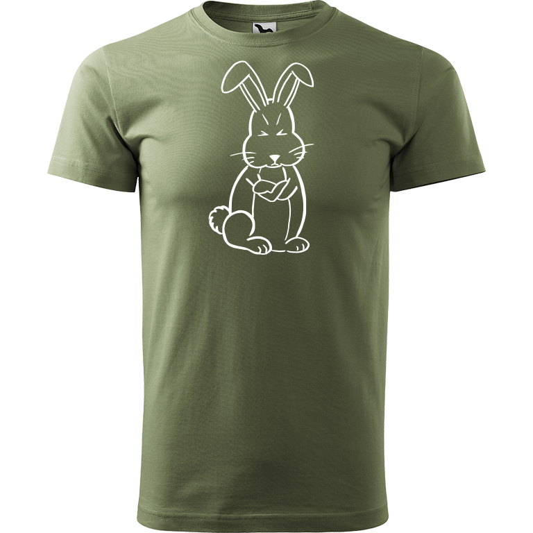 Ručně malované pánské triko Heavy New - Grumpy Rabbit Velikost trička: XS, Barva trička: KHAKI, Barva motivu: BÍLÁ
