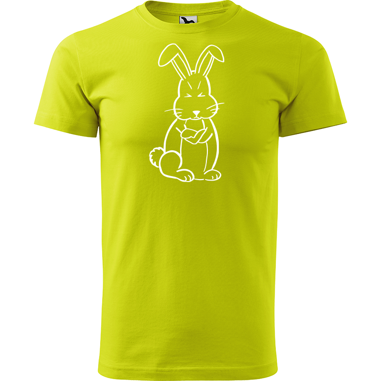 Ručně malované pánské triko Heavy New - Grumpy Rabbit Velikost trička: XL, Barva trička: LIMETKOVÁ, Barva motivu: BÍLÁ