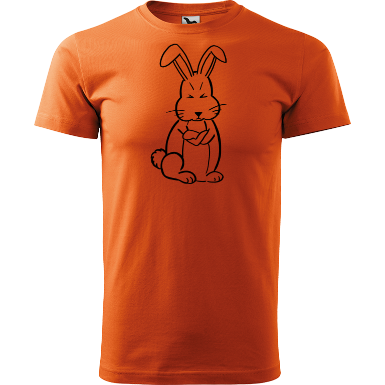 Ručně malované pánské triko Heavy New - Grumpy Rabbit Velikost trička: XXL, Barva trička: ORANŽOVÁ, Barva motivu: ČERNÁ