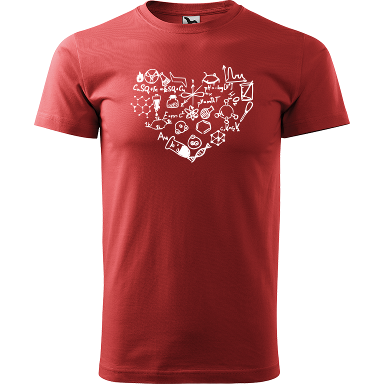 Ručně malované pánské triko Heavy New - Chemikovo srdce Velikost trička: L, Barva trička: BORDÓ, Barva motivu: BÍLÁ