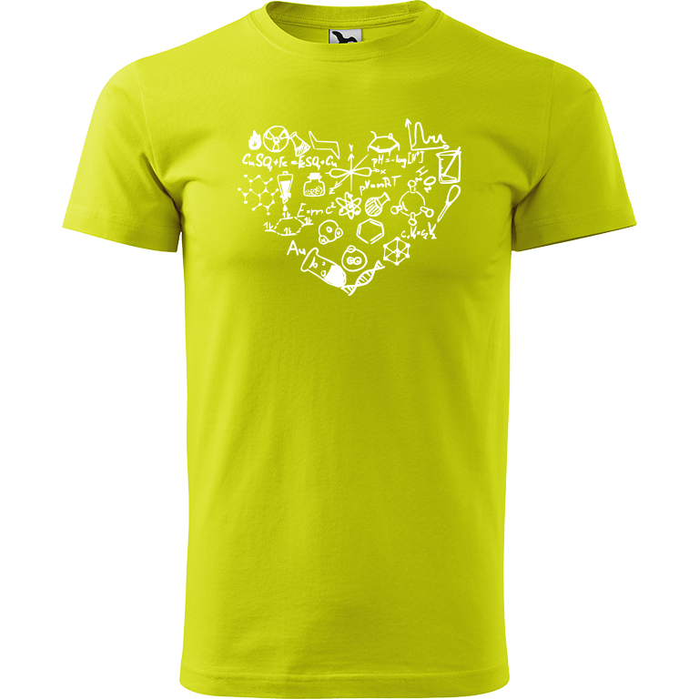 Ručně malované pánské triko Heavy New - Chemikovo srdce Velikost trička: XL, Barva trička: LIMETKOVÁ, Barva motivu: BÍLÁ