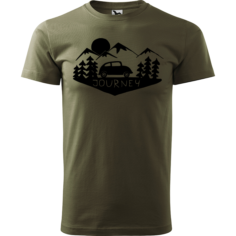 Ručně malované pánské triko Heavy New - Journey Velikost trička: XL, Barva trička: ARMY, Barva motivu: ČERNÁ
