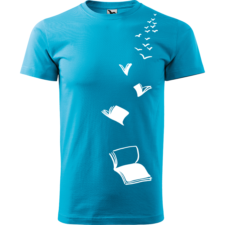 Ručně malované pánské triko Heavy New - Knihy - Létající Velikost trička: XXL, Barva trička: TYRKYSOVÁ, Barva motivu: BÍLÁ
