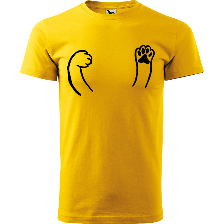 Ručně malované pánské triko Heavy New - Kočičí packy Velikost trička: S, Barva trička: ŽLUTÁ, Barva motivu: ČERNÁ