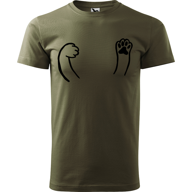 Ručně malované pánské triko Heavy New - Kočičí packy Velikost trička: XL, Barva trička: ARMY, Barva motivu: ČERNÁ