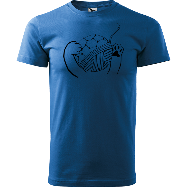 Ručně malované pánské triko Heavy New - Kočičí packy s fullerenem Velikost trička: M, Barva trička: AZUROVÁ, Barva motivu: ČERNÁ