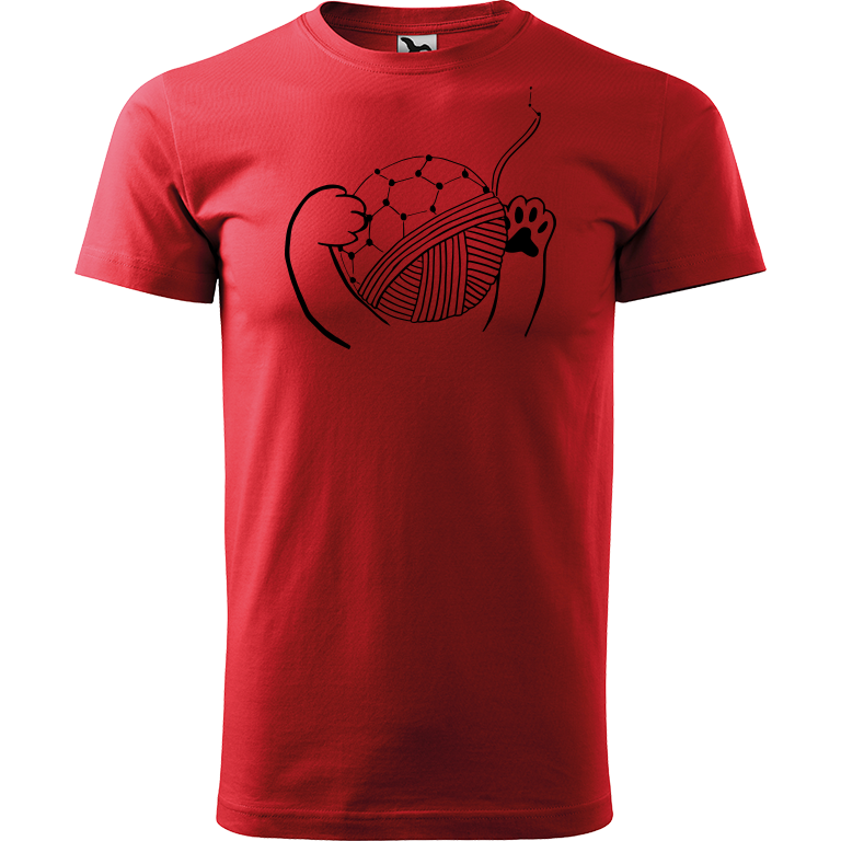Ručně malované pánské triko Heavy New - Kočičí packy s fullerenem Velikost trička: S, Barva trička: ČERVENÁ, Barva motivu: ČERNÁ