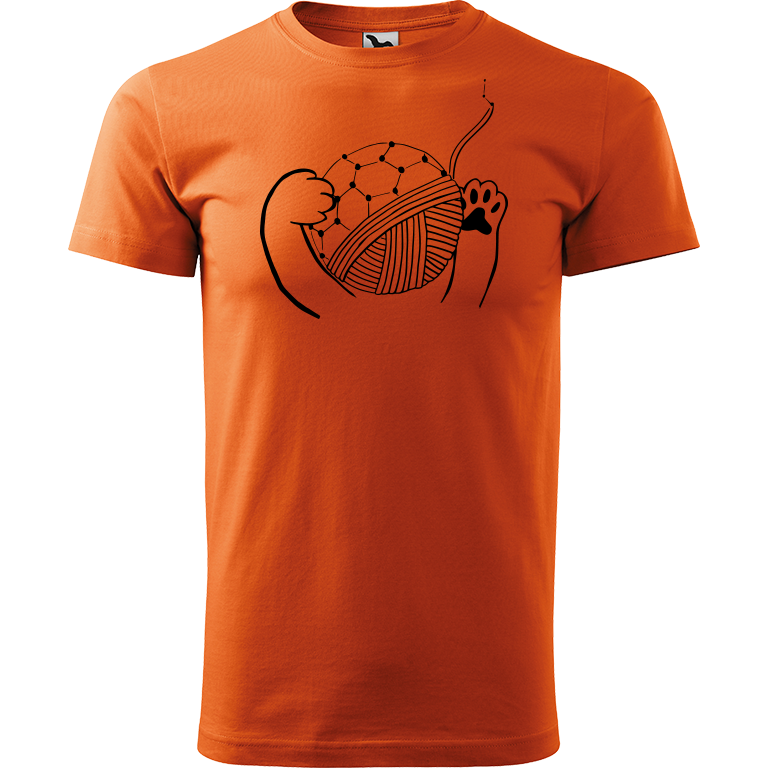 Ručně malované pánské triko Heavy New - Kočičí packy s fullerenem Velikost trička: XXL, Barva trička: ORANŽOVÁ, Barva motivu: ČERNÁ