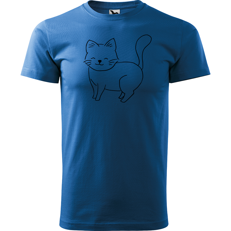 Ručně malované pánské triko Heavy New - Kočka Velikost trička: L, Barva trička: AZUROVÁ, Barva motivu: ČERNÁ