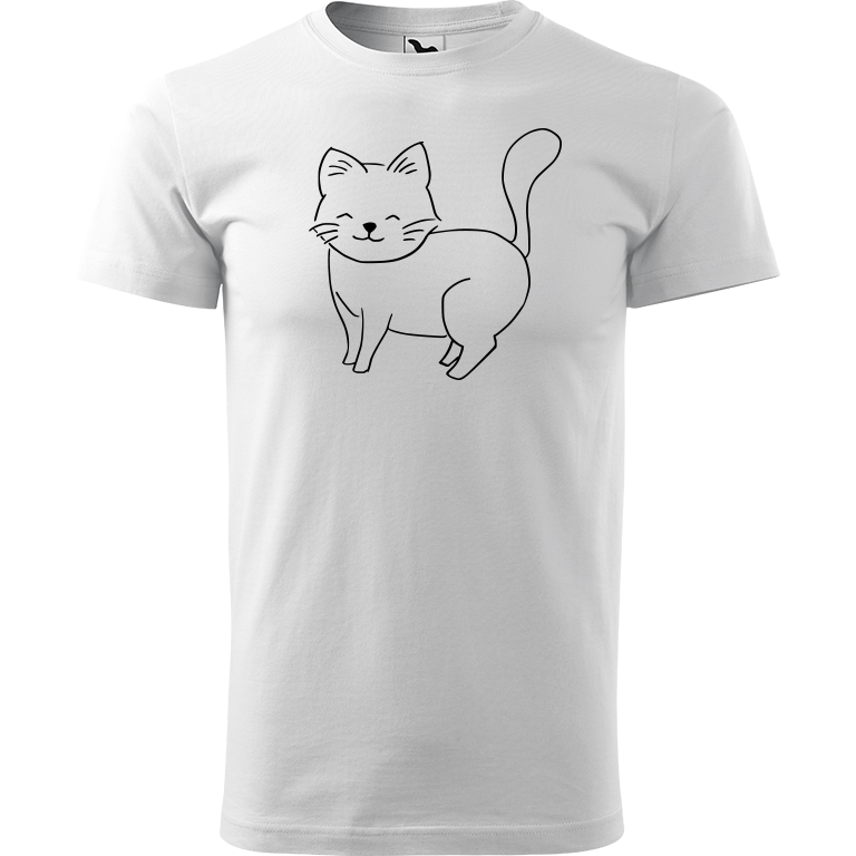 Ručně malované pánské triko Heavy New - Kočka Velikost trička: L, Barva trička: BÍLÁ, Barva motivu: ČERNÁ