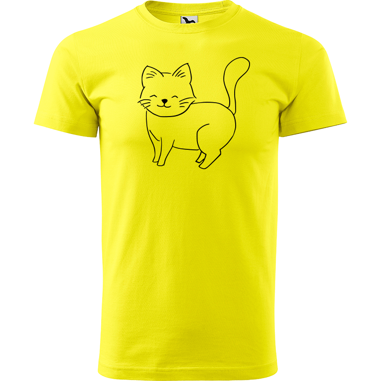 Ručně malované pánské triko Heavy New - Kočka Velikost trička: L, Barva trička: CITRONOVÁ, Barva motivu: ČERNÁ