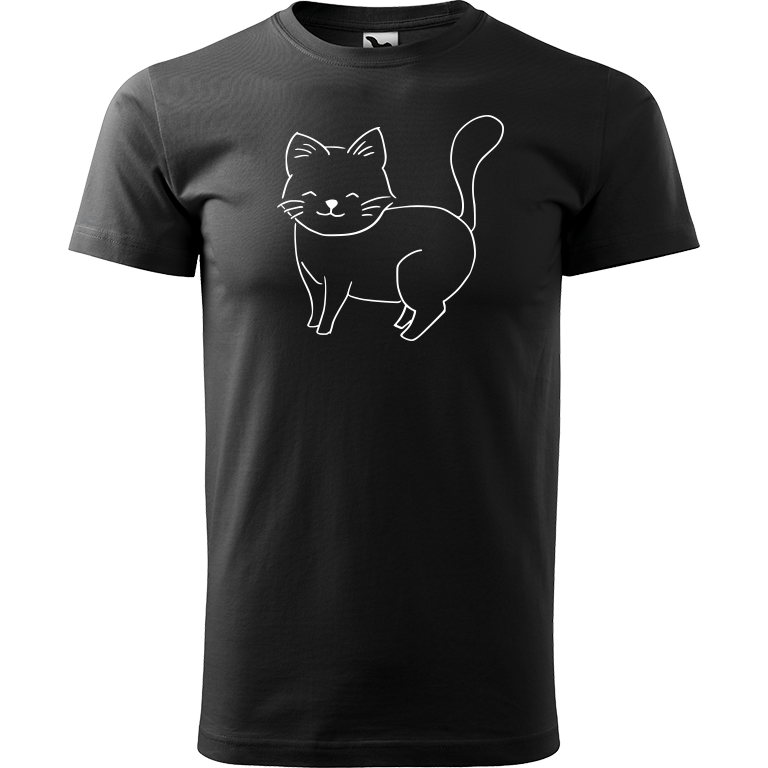 Ručně malované pánské triko Heavy New - Kočka Velikost trička: L, Barva trička: ČERNÁ, Barva motivu: BÍLÁ
