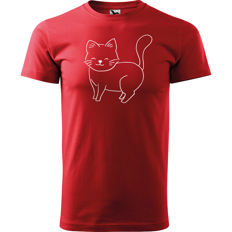 Ručně malované pánské triko Heavy New - Kočka Velikost trička: XS, Barva trička: ČERVENÁ, Barva motivu: BÍLÁ