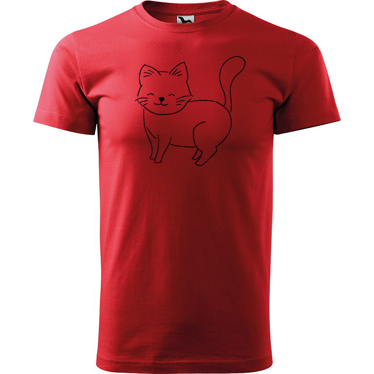 Ručně malované pánské triko Heavy New - Kočka Velikost trička: XS, Barva trička: ČERVENÁ, Barva motivu: ČERNÁ