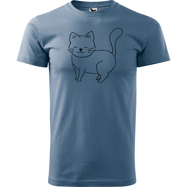 Ručně malované pánské triko Heavy New - Kočka Velikost trička: L, Barva trička: DENIM, Barva motivu: ČERNÁ