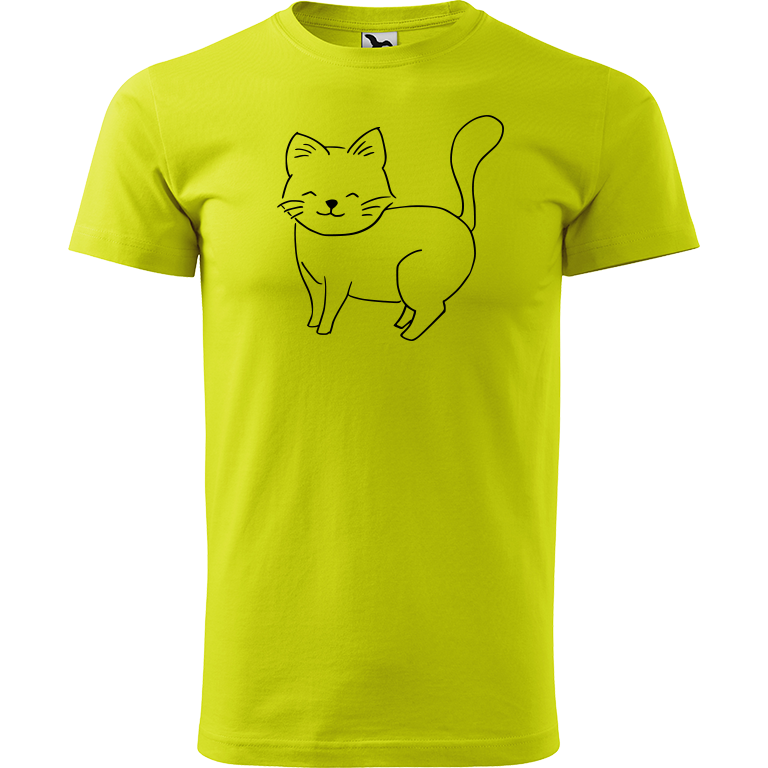 Ručně malované pánské triko Heavy New - Kočka Velikost trička: L, Barva trička: LIMETKOVÁ, Barva motivu: ČERNÁ