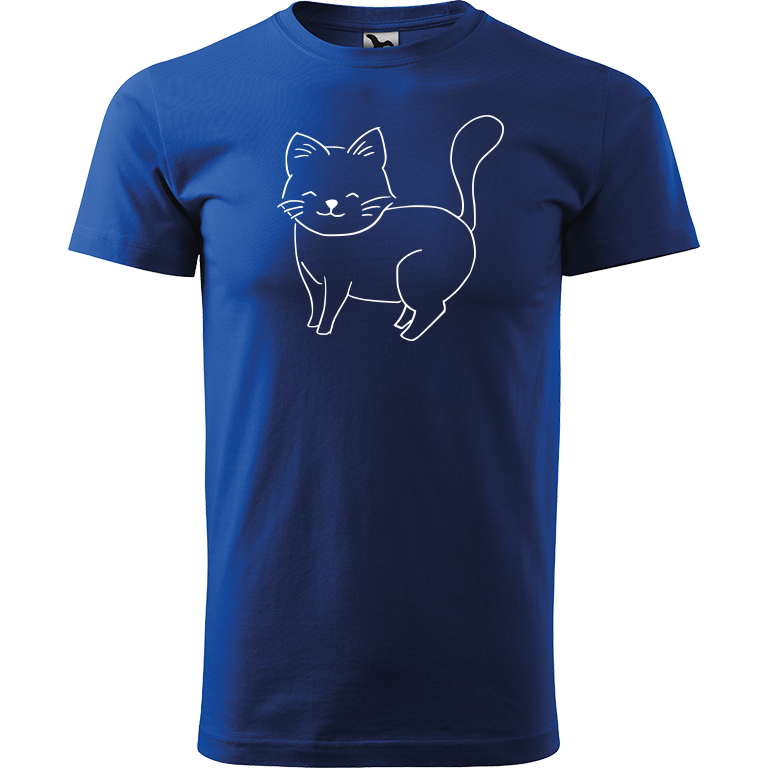 Ručně malované pánské triko Heavy New - Kočka Velikost trička: XL, Barva trička: MODRÁ, Barva motivu: BÍLÁ