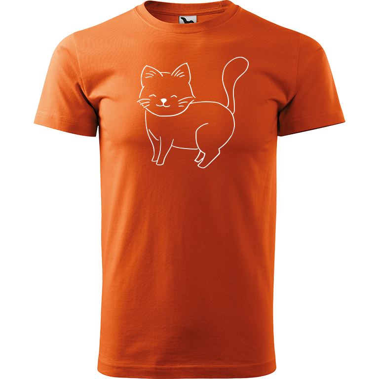 Ručně malované pánské triko Heavy New - Kočka Velikost trička: XS, Barva trička: ORANŽOVÁ, Barva motivu: BÍLÁ