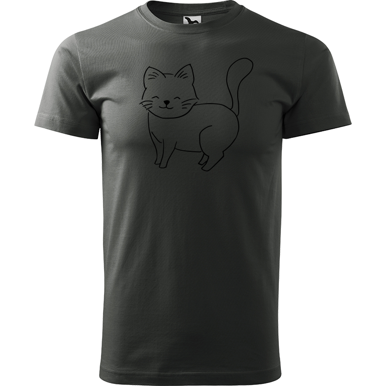 Ručně malované pánské triko Heavy New - Kočka Velikost trička: XXL, Barva trička: TMAVÁ BŘIDLICE, Barva motivu: ČERNÁ