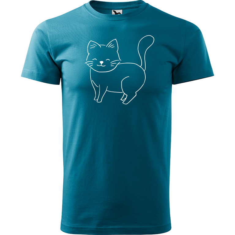 Ručně malované pánské triko Heavy New - Kočka Velikost trička: XXL, Barva trička: TMAVĚ TYRKYSOVÁ, Barva motivu: BÍLÁ