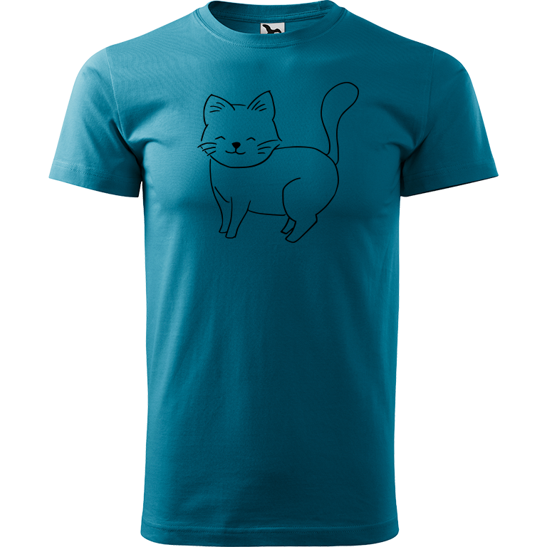 Ručně malované pánské triko Heavy New - Kočka Velikost trička: XXL, Barva trička: TMAVĚ TYRKYSOVÁ, Barva motivu: ČERNÁ
