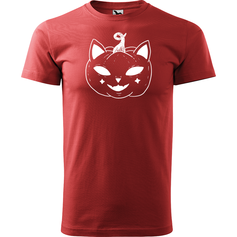 Ručně malované pánské triko Heavy New - Halloween kočka - Dýně Velikost trička: XXL, Barva trička: BORDÓ, Barva motivu: BÍLÁ