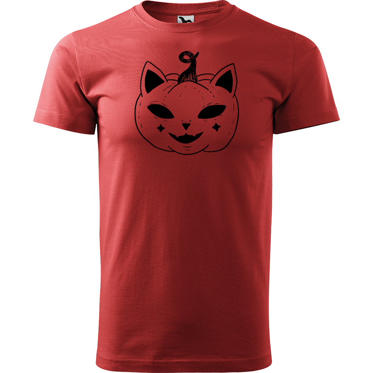 Ručně malované pánské triko Heavy New - Halloween kočka - Dýně Velikost trička: XXL, Barva trička: BORDÓ, Barva motivu: ČERNÁ