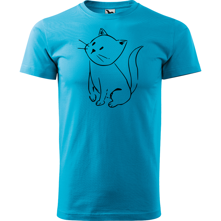 Ručně malované pánské triko Heavy New - Kotě Velikost trička: L, Barva trička: TYRKYSOVÁ, Barva motivu: ČERNÁ