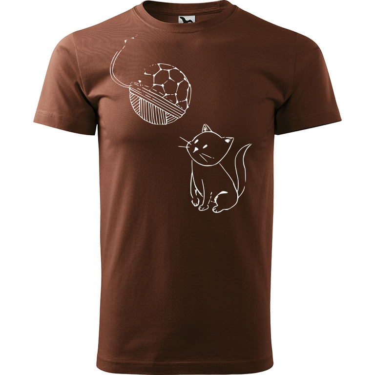 Ručně malované pánské triko Heavy New - Kotě s Fullerenem Velikost trička: S, Barva trička: ČOKOLÁDOVÁ, Barva motivu: BÍLÁ