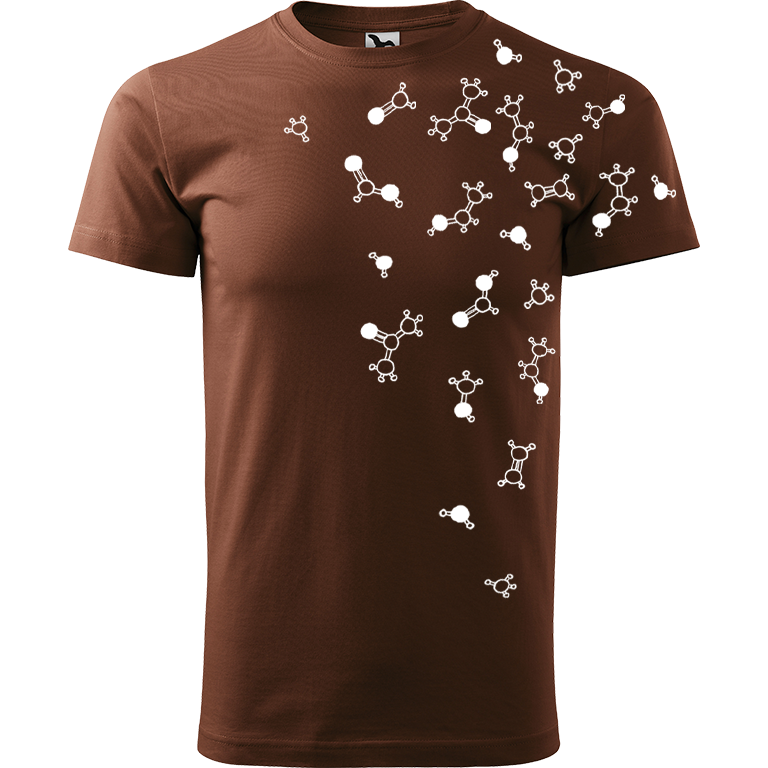 Ručně malované pánské triko Heavy New - Molekuly Velikost trička: M, Barva trička: ČOKOLÁDOVÁ, Barva motivu: BÍLÁ